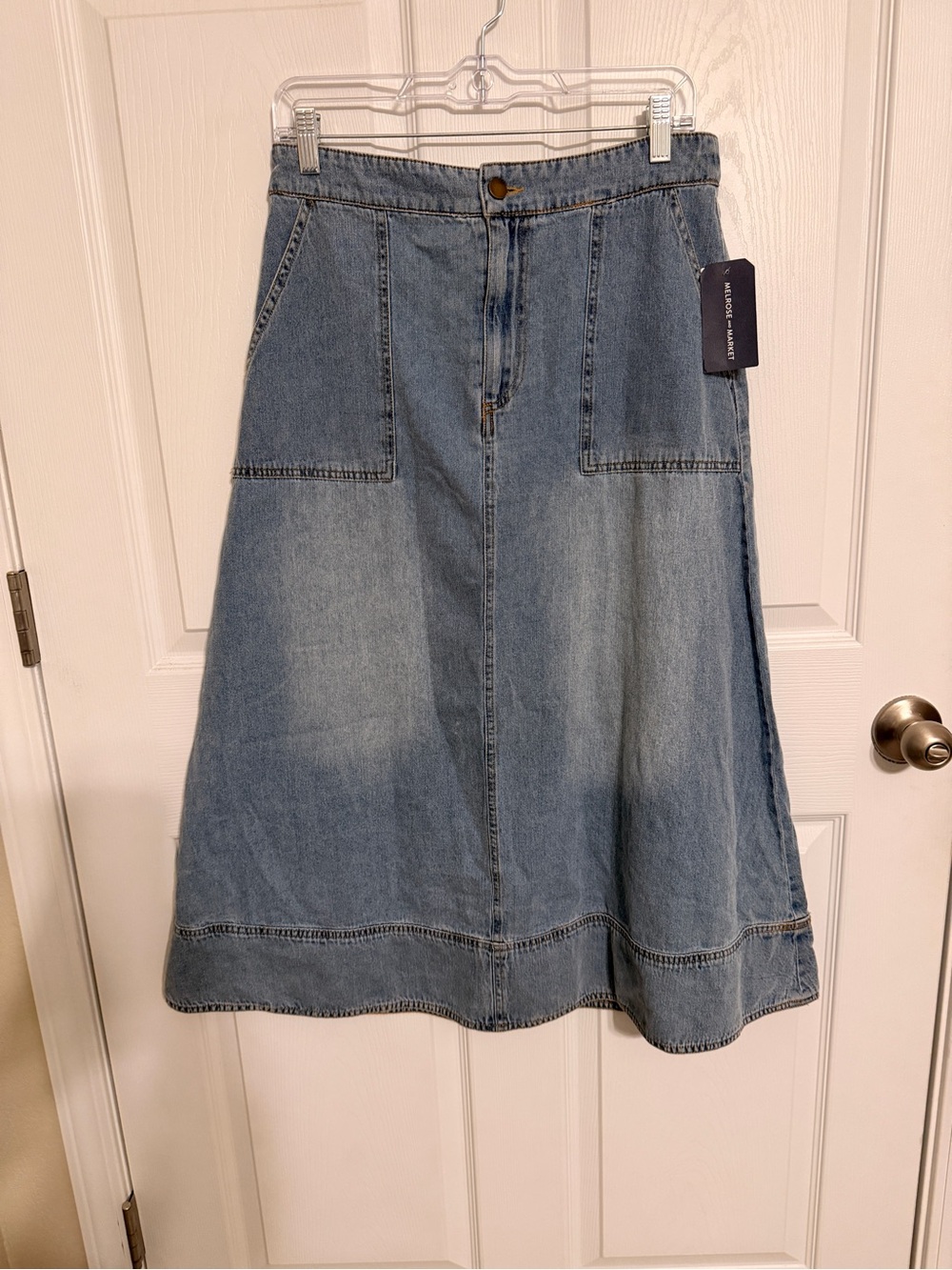 Melrose and Market Light Wash Denim A-Line Midi Skirt Size 28 NWT